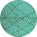 Round Machine Washable Solid Turquoise Modern Area Rugs, wshurb1225turq