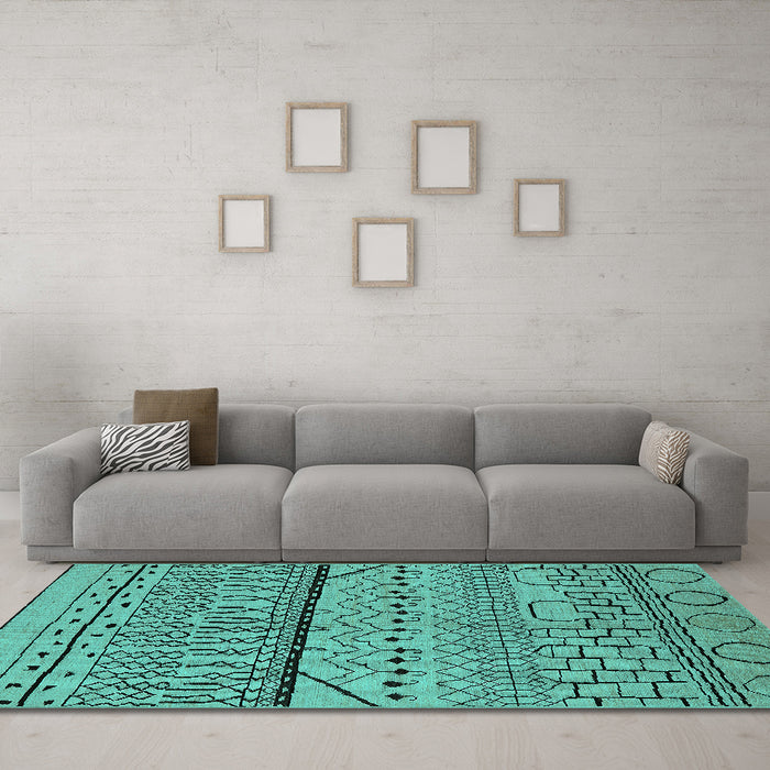 Machine Washable Solid Turquoise Modern Area Rugs in a Living Room,, wshurb1226turq