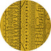 Round Machine Washable Solid Yellow Modern Rug, wshurb1226yw