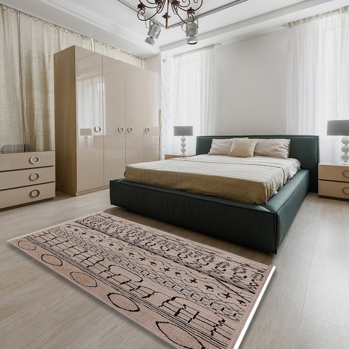 Machine Washable Industrial Modern Brown Rug in a Bedroom, wshurb1226