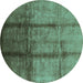 Round Oriental Turquoise Industrial Rug, urb1227turq