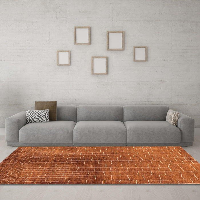 Machine Washable Solid Orange Modern Area Rugs in a Living Room, wshurb1229org