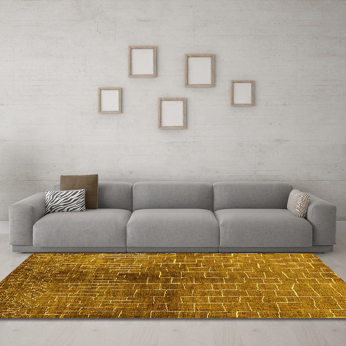 Machine Washable Solid Yellow Modern Rug in a Living Room, wshurb1229yw