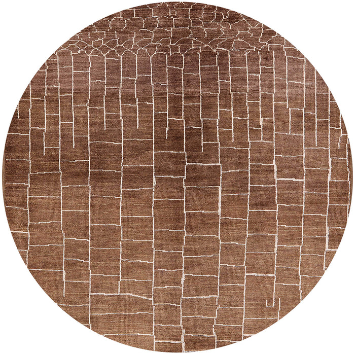 Round Mid-Century Modern Brown Solid Rug, urb1229