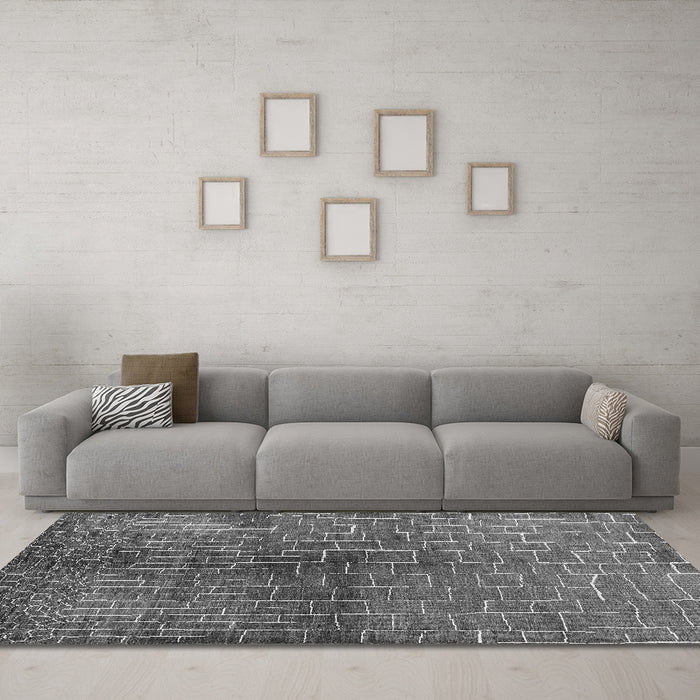 Machine Washable Solid Gray Modern Rug in a Living Room,, wshurb1229gry