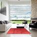 Square Mid-Century Modern Red Oriental Rug in a Living Room, urb1230