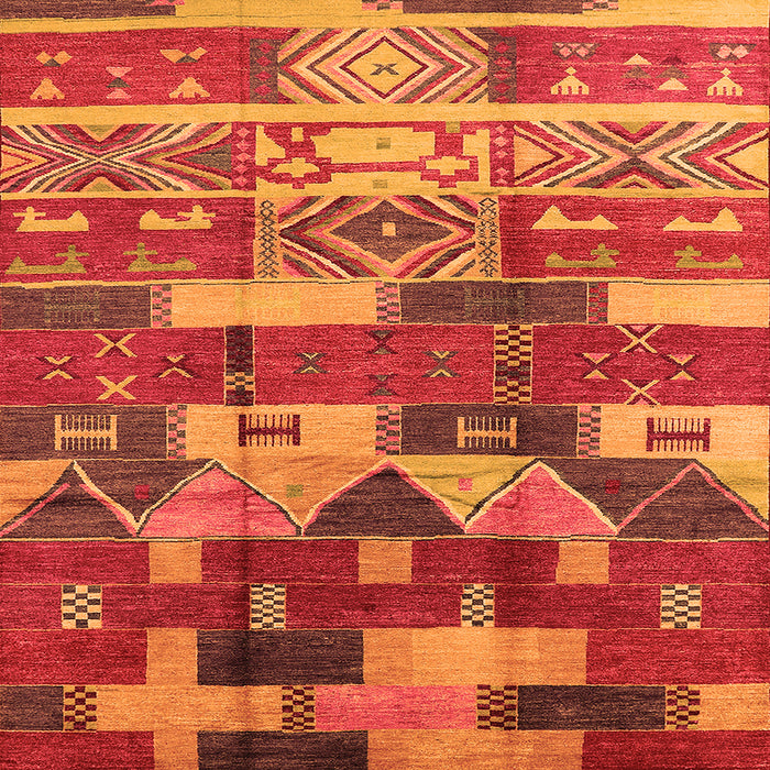 Square Machine Washable Oriental Orange Industrial Area Rugs, wshurb1231org
