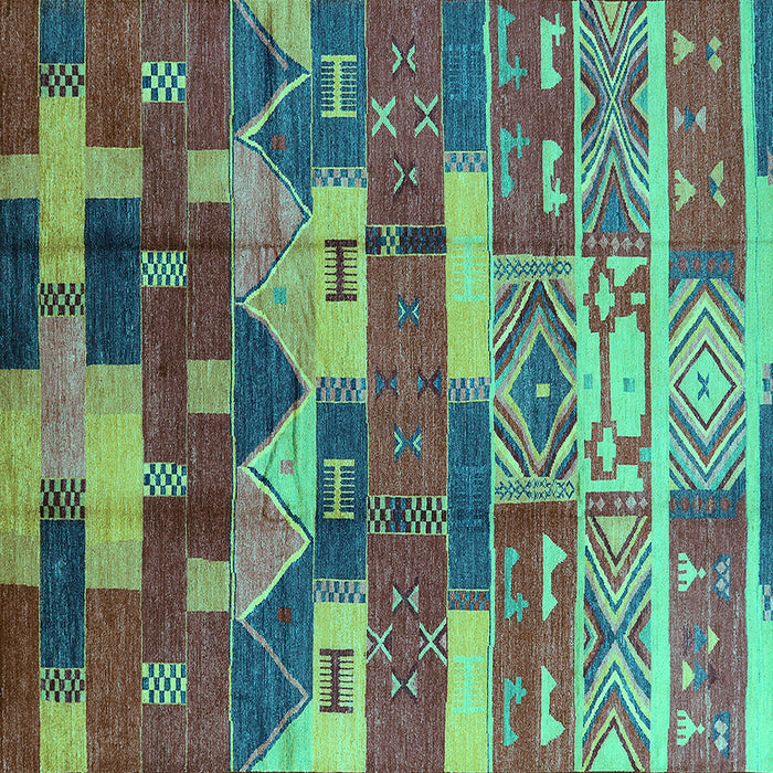 Square Machine Washable Oriental Turquoise Industrial Area Rugs, wshurb1231turq