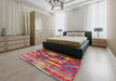 Mid-Century Modern Crimson Red Oriental Rug in a Bedroom, urb1231