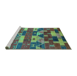 Sideview of Machine Washable Oriental Turquoise Industrial Area Rugs, wshurb1231turq