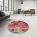 Round Machine Washable Industrial Modern Crimson Red Rug in a Office, wshurb1231