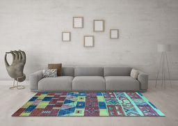 Machine Washable Oriental Light Blue Industrial Rug in a Living Room, wshurb1231lblu