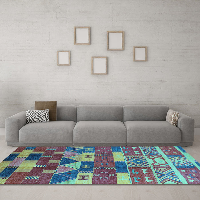 Machine Washable Oriental Light Blue Industrial Rug in a Living Room, wshurb1231lblu