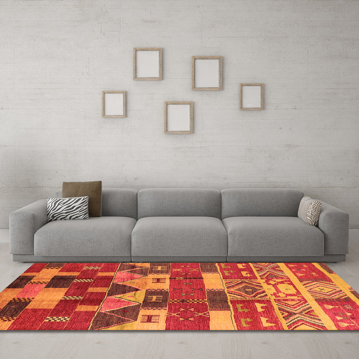 Machine Washable Oriental Orange Industrial Area Rugs in a Living Room, wshurb1231org