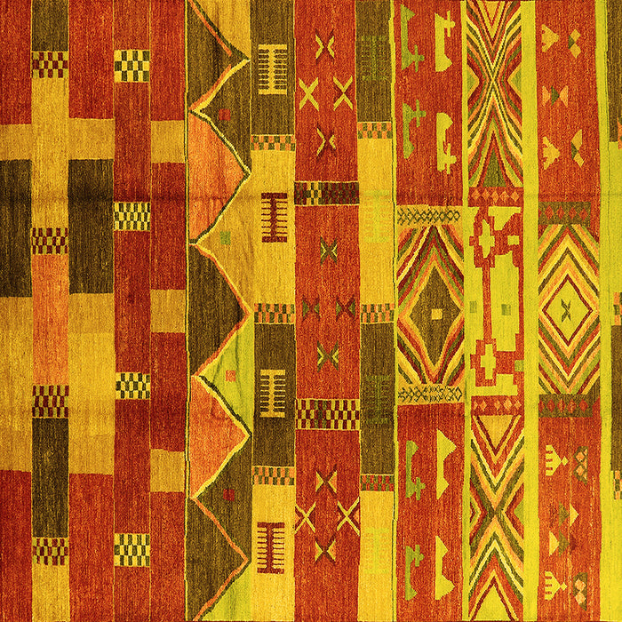 Square Machine Washable Oriental Yellow Industrial Rug, wshurb1231yw