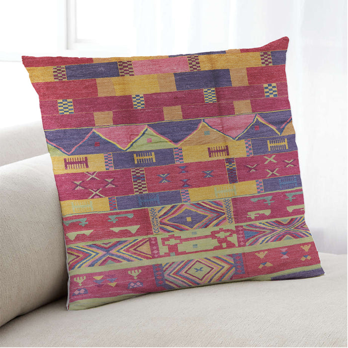 Lifestyle Image of Mid-Century Modern Urban Square Crimson Red Throw Pillow, 18 inch by 18 inch, pwurb1231