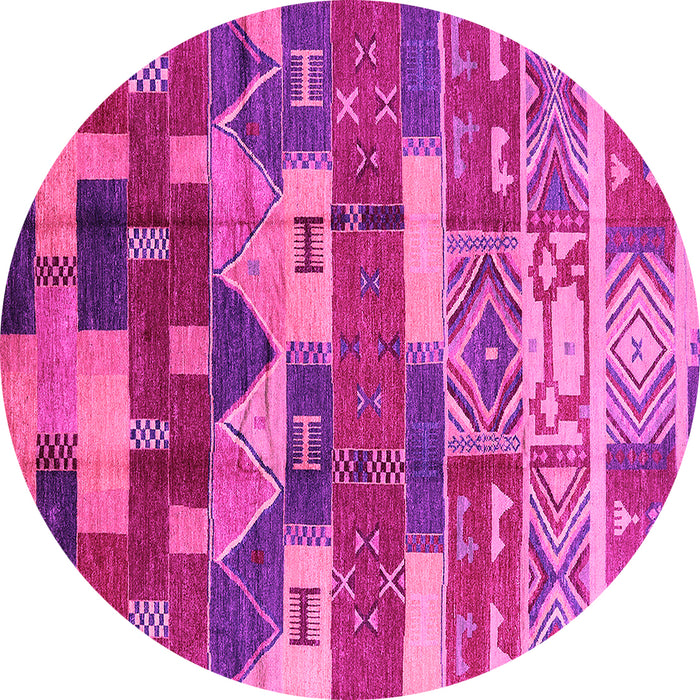 Round Machine Washable Oriental Pink Industrial Rug, wshurb1231pnk