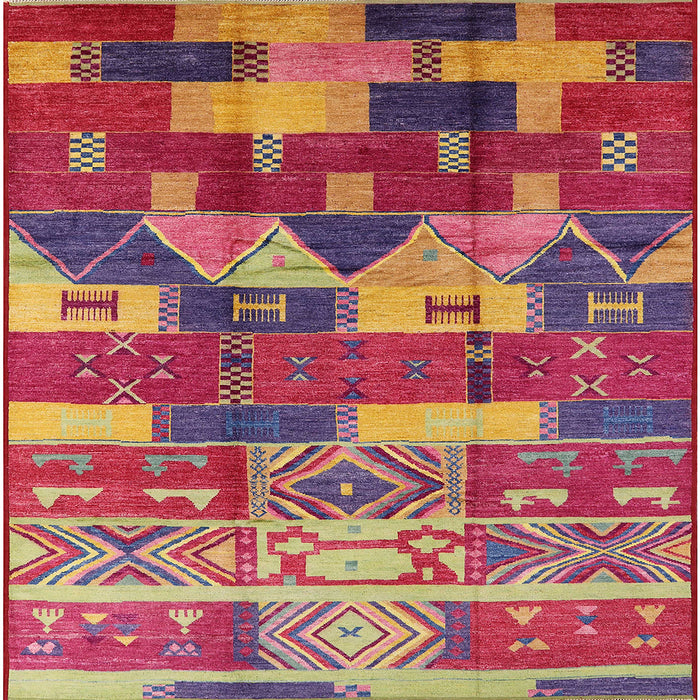 Square Mid-Century Modern Crimson Red Oriental Rug, urb1231