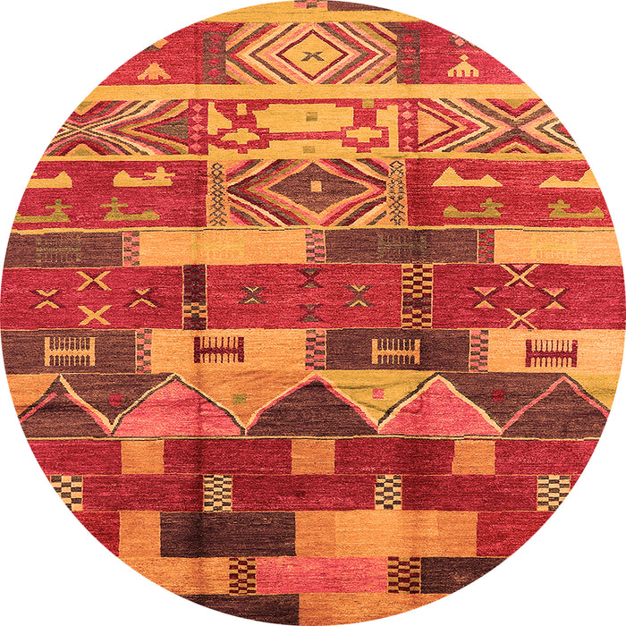 Round Machine Washable Oriental Orange Industrial Area Rugs, wshurb1231org