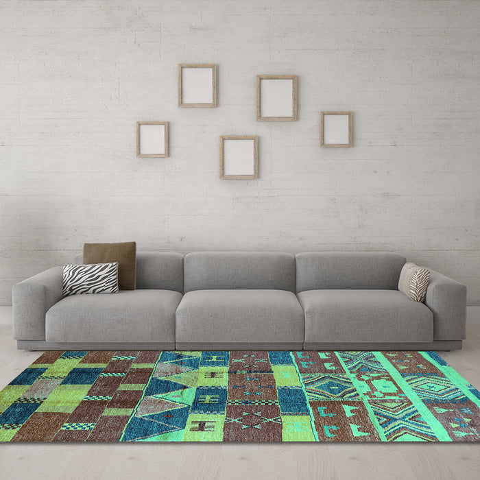 Machine Washable Oriental Turquoise Industrial Area Rugs in a Living Room,, wshurb1231turq