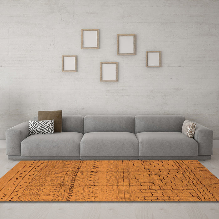 Machine Washable Solid Orange Modern Area Rugs in a Living Room, wshurb1233org