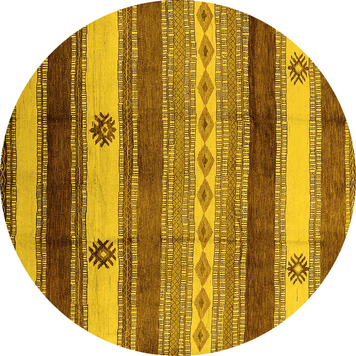 Round Machine Washable Southwestern Yellow Country Rug, wshurb1234yw