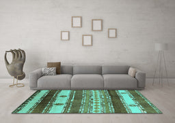 Machine Washable Southwestern Turquoise Country Area Rugs in a Living Room,, wshurb1234turq