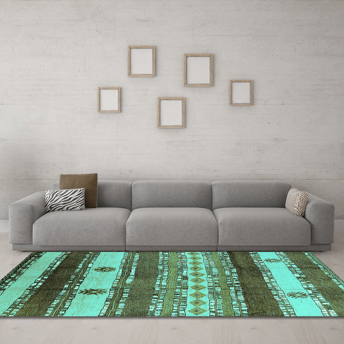 Machine Washable Southwestern Turquoise Country Area Rugs in a Living Room,, wshurb1234turq