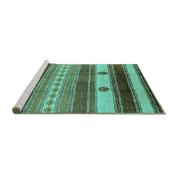 Sideview of Machine Washable Southwestern Turquoise Country Area Rugs, wshurb1234turq