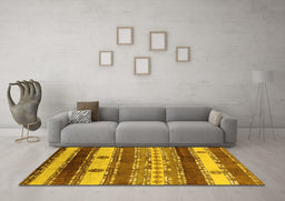 Machine Washable Southwestern Yellow Country Rug in a Living Room, wshurb1234yw