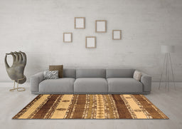 Machine Washable Southwestern Brown Country Rug in a Living Room,, wshurb1234brn