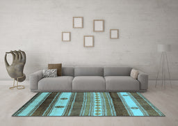 Machine Washable Southwestern Light Blue Country Rug in a Living Room, wshurb1234lblu