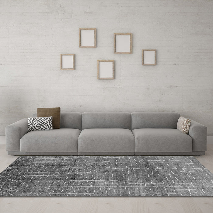 Machine Washable Solid Gray Modern Rug in a Living Room,, wshurb1235gry
