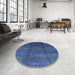 Round Mid-Century Modern Blue Persian Rug in a Office, urb1236