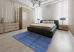 Mid-Century Modern Blue Persian Rug in a Bedroom, urb1236