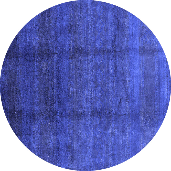 Round Machine Washable Persian Blue Bohemian Rug, wshurb1236blu