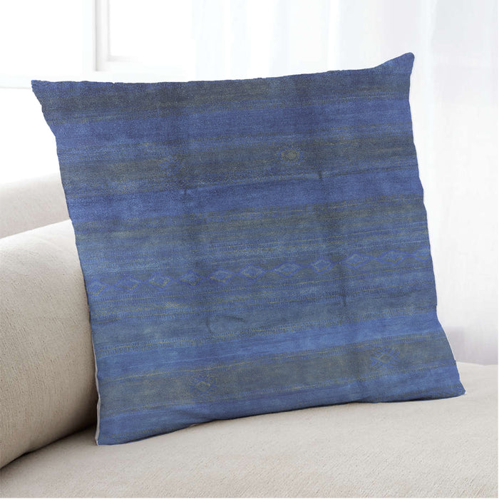 Lifestyle Image of Mid-Century Modern Urban Square Blue Throw Pillow, 18 inch by 18 inch, pwurb1236