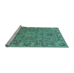 Sideview of Machine Washable Oriental Light Blue Traditional Rug, wshurb1237lblu