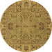 Round Machine Washable Oriental Brown Traditional Rug, wshurb1237brn