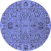 Round Machine Washable Oriental Blue Traditional Rug, wshurb1237blu