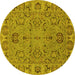 Round Machine Washable Oriental Yellow Traditional Rug, wshurb1237yw