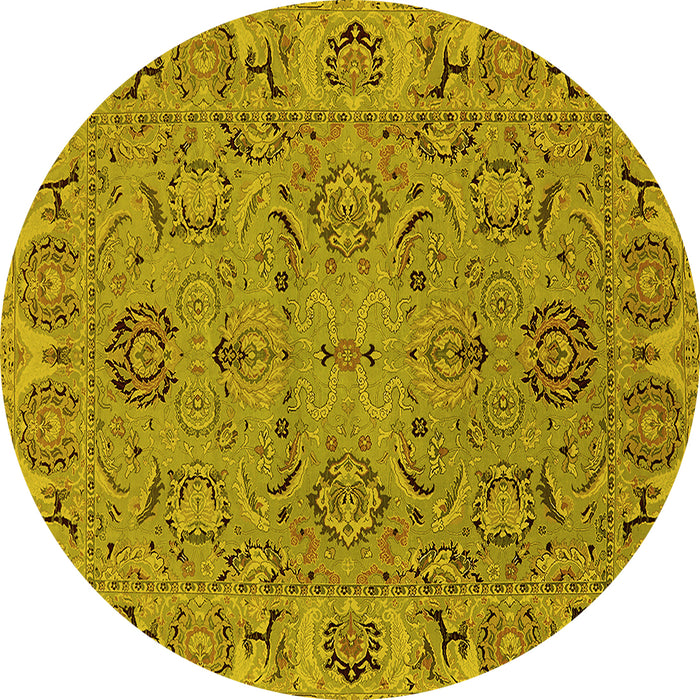 Round Oriental Yellow Traditional Rug, urb1237yw