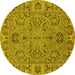 Round Oriental Yellow Traditional Rug, urb1237yw