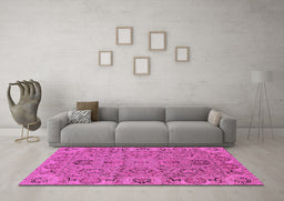 Machine Washable Oriental Pink Traditional Rug in a Living Room, wshurb1237pnk