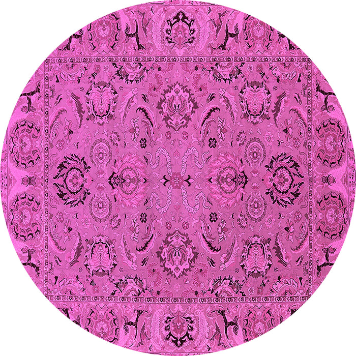 Round Oriental Pink Traditional Rug, urb1237pnk