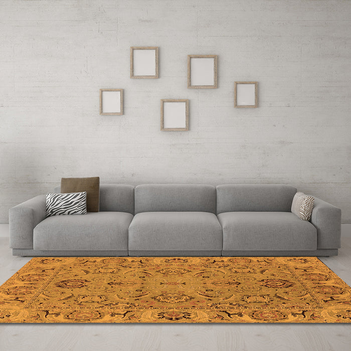 Machine Washable Oriental Orange Traditional Area Rugs in a Living Room, wshurb1237org