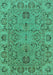 Machine Washable Oriental Turquoise Traditional Area Rugs, wshurb1237turq