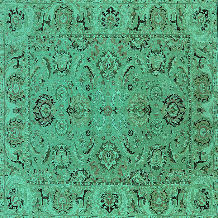 Square Machine Washable Oriental Turquoise Traditional Area Rugs, wshurb1237turq