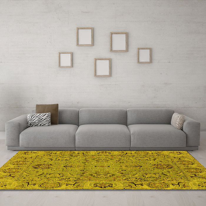 Machine Washable Oriental Yellow Traditional Rug in a Living Room, wshurb1237yw