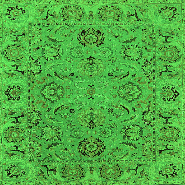 Square Machine Washable Oriental Green Traditional Area Rugs, wshurb1237grn